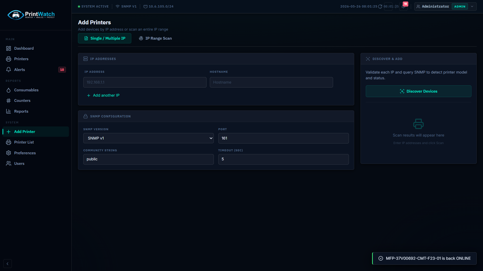Add printer and auto-discovery