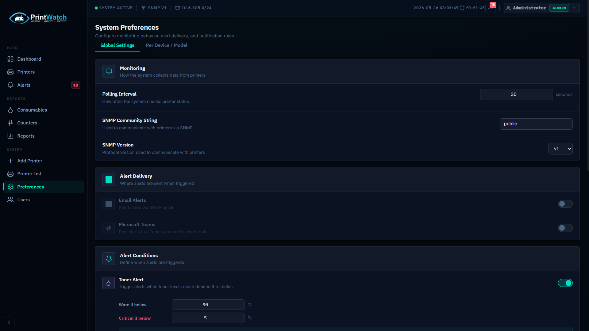 Preferences and alert settings
